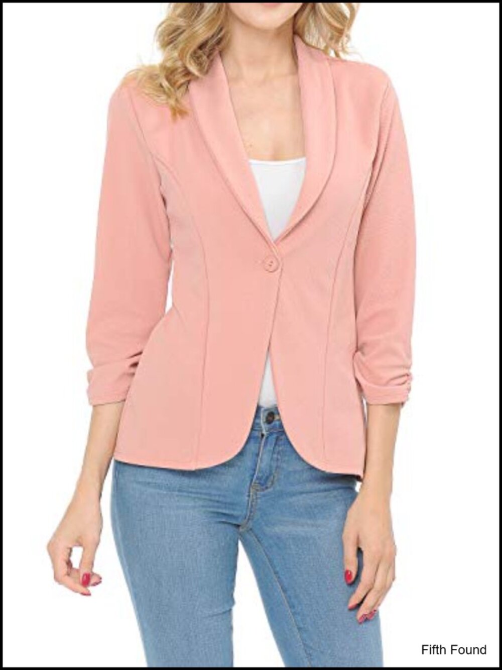Women's 3/4 Ruched Sleeve Lightweight Work Office Blazer Jacket
